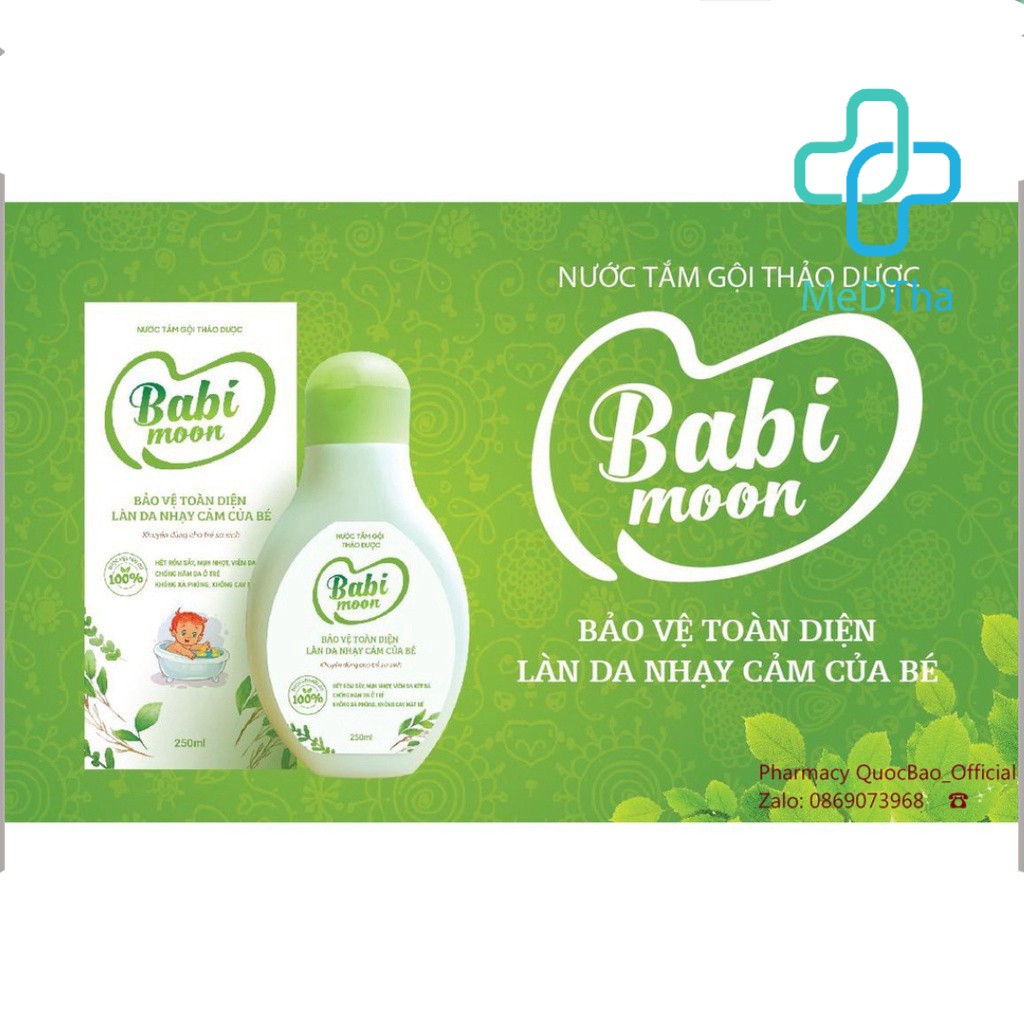 Nước tắm gội Thảo dược Babi moon - Bảo vệ toàn diện làn da nhạy cảm của bé (Chai 250ml) MEDSTAND [Chính hãng]