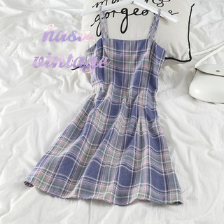 [Order]🌿 Đầm 2 dây caro xanh tím dáng ngắn ôm ulzzang hot (có hình ảnh thật feedback)🔥