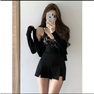 Chân váy chữ A XẺ HAI BÊN kèm quần trong hình thật