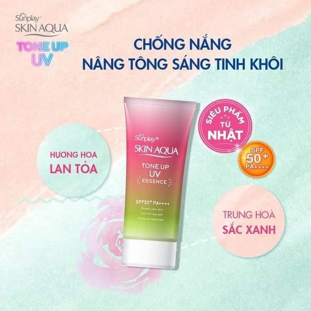 Tinh chất chống nắng nâng tông dành cho da khô/thường Sunplay Skin Aqua Tone Up UV Essence Happiness Aura (Rose)50g