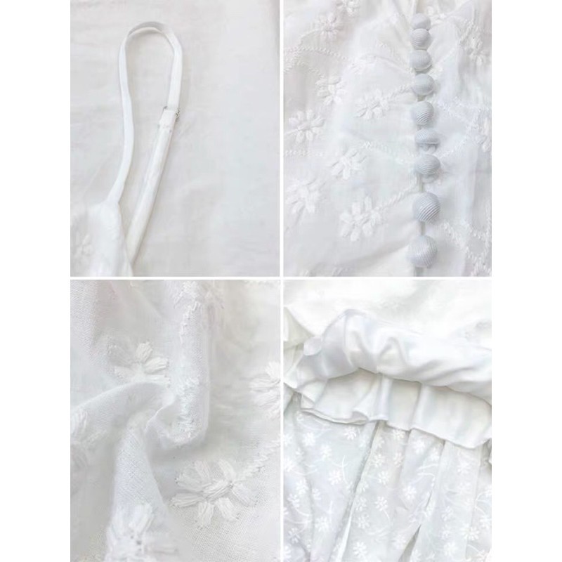 Váy hai dây màu trắng thêu hoa nhí cực xinh, đầm 2 dây có dây kéo điều chỉnh mẫu mới nhất