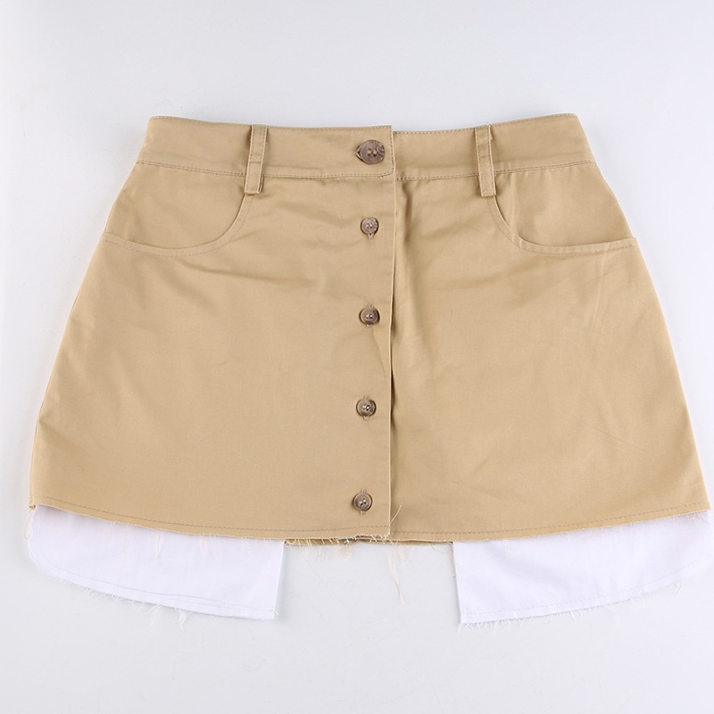 Chân Váy Lưng Cao Phối Nút Thời Trang Đường Phố Cá Tính Cho Nữ