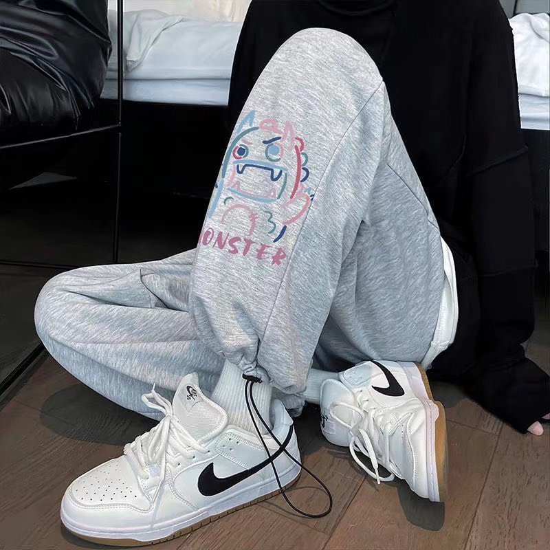 Quần dài ống rộng in họa tiết hoạt hình phong cách mùa hè thời trang cho nam size M-5XL