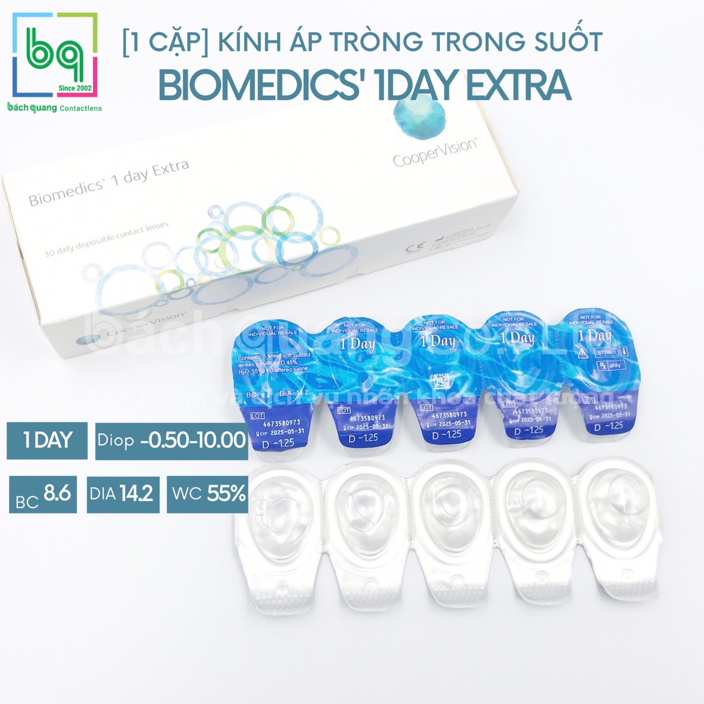 [1 cặp] Kính áp tròng trong suốt 1 ngày BIOMEDICS 1 DAY Extra(Có đến 10 độ)