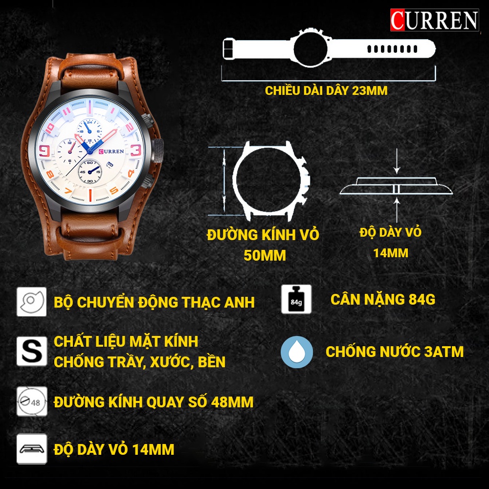 Đồng hồ nam CURREN / Karen 8225/ Đồng hồ lịch quay số lớn/mặt không thấm nước/ sang trọng/ nhẹ nhàng