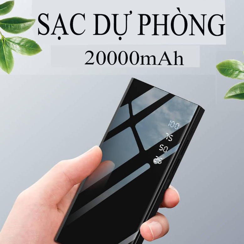 [BẢO HÀNH 6 TH] Sạc Dự Phòng 20000mAh Mặt Kính hiển thị pin.2USB có đèn