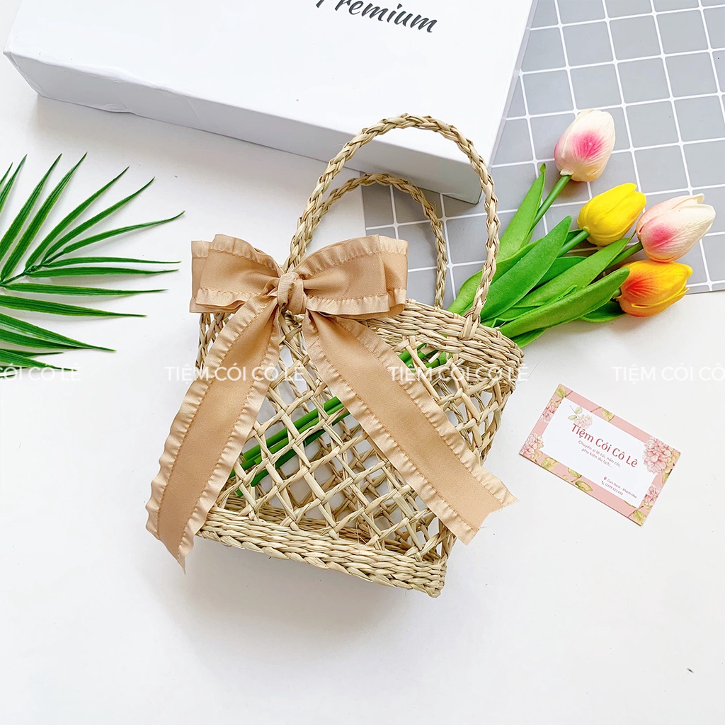 Túi cói mini, làn thưa cho bé đi biển picnic chụp ảnh trang trí decor - Tiệm Cói Cô Lê
