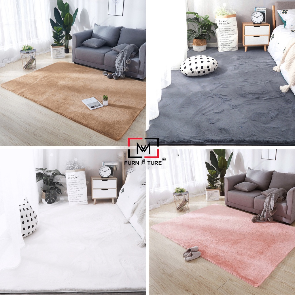 Thảm trang trí lông thỏ sợi lông sát mềm mại đế canvas thương hiệu MW FURNITURE