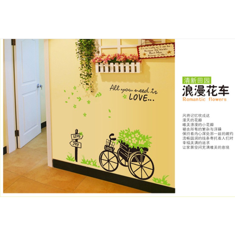 Decal trang trí dán tường mẫu xe đạp xanh