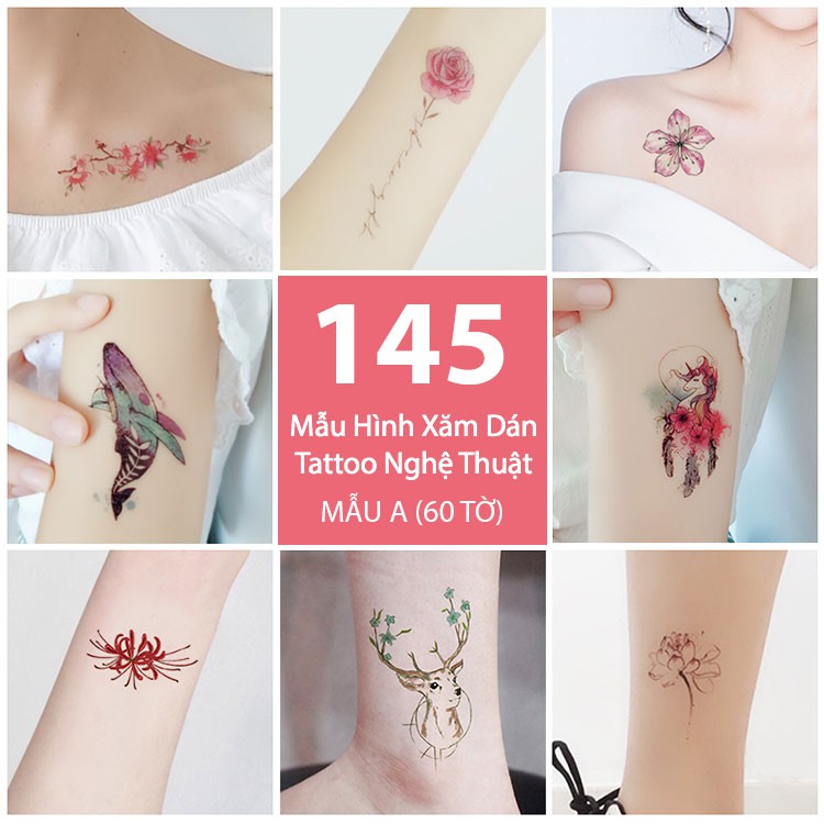 Bộ 145 Mẫu Hình Xăm Dán, Hình Xăm Tattoo Cao Cấp Combo 60 Tờ - Mẫu A