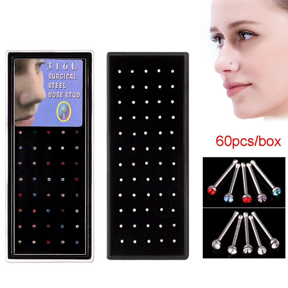 ORIENTLII Bộ 60 Khuyên Mũi Bằng Thép Không Gỉ Đính Đá Thời Trang