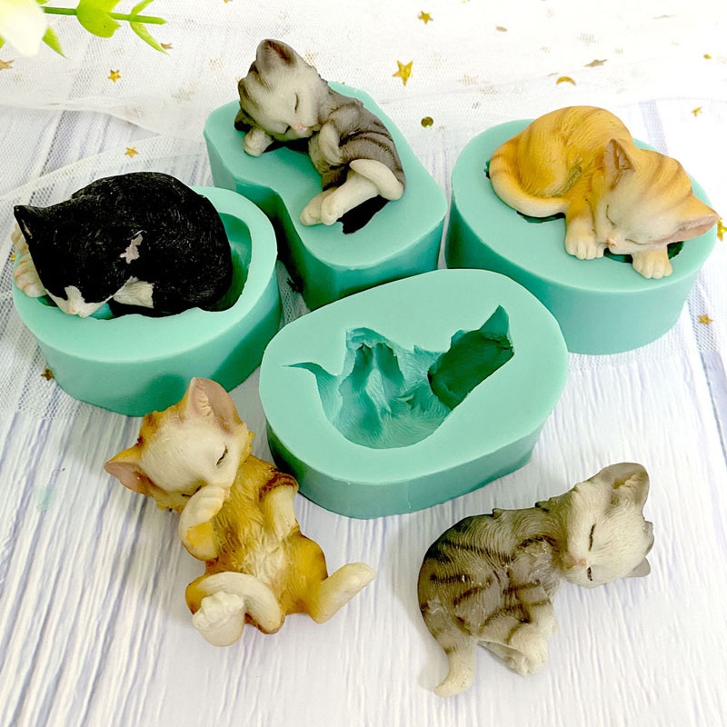 Khuôn Silicone Làm Bánh Kẹo Sô Cô La Hình Chú Mèo Lười Đáng Yêu