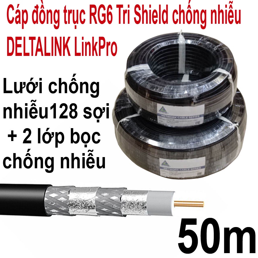 Cuộn 50m cáp đồng trục RG6 Tri Shield chống nhiễu DELTALINK LinkPro