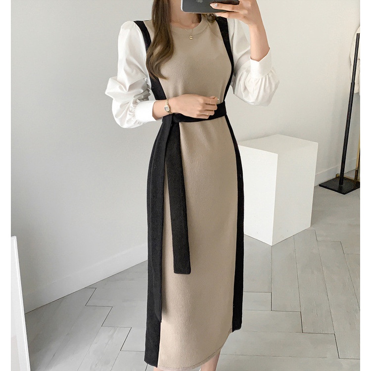 Đầm Sơ Mi Dệt Kim Tay Khóa Cài Phong Cách Retro Mới 45252