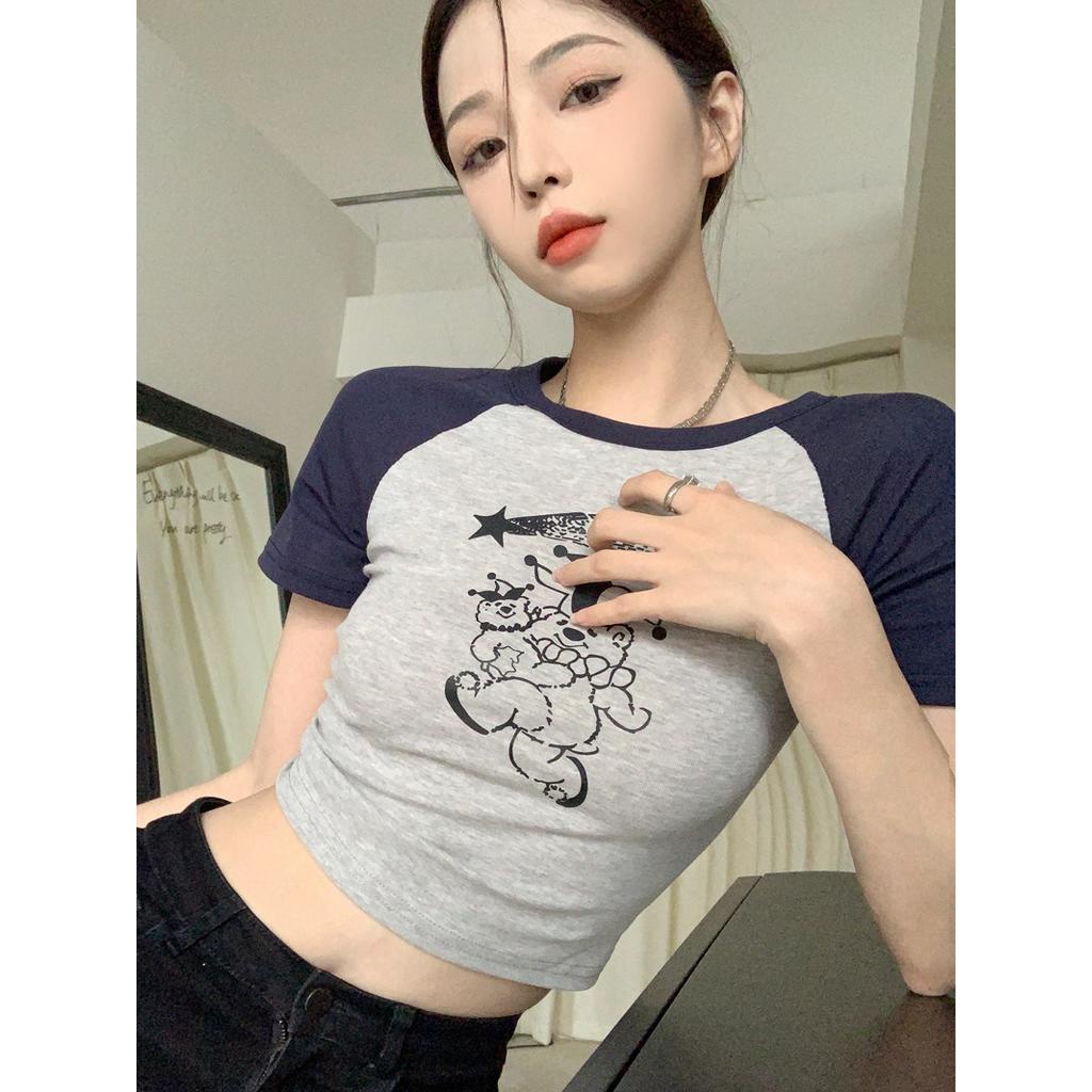 Áo Thun Ngắn Tay Dáng Ôm Màu Sắc Tương Phản Cổ Điển Thời Trang Cho Nữ 52733