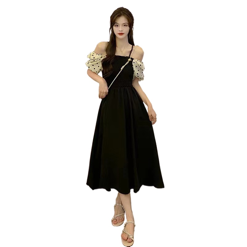 Đầm PERTY dáng dài tay ngắn phồng họa tiết chấm bi phong cách Hàn Quốc mới thời trang mùa hè dành cho nữ