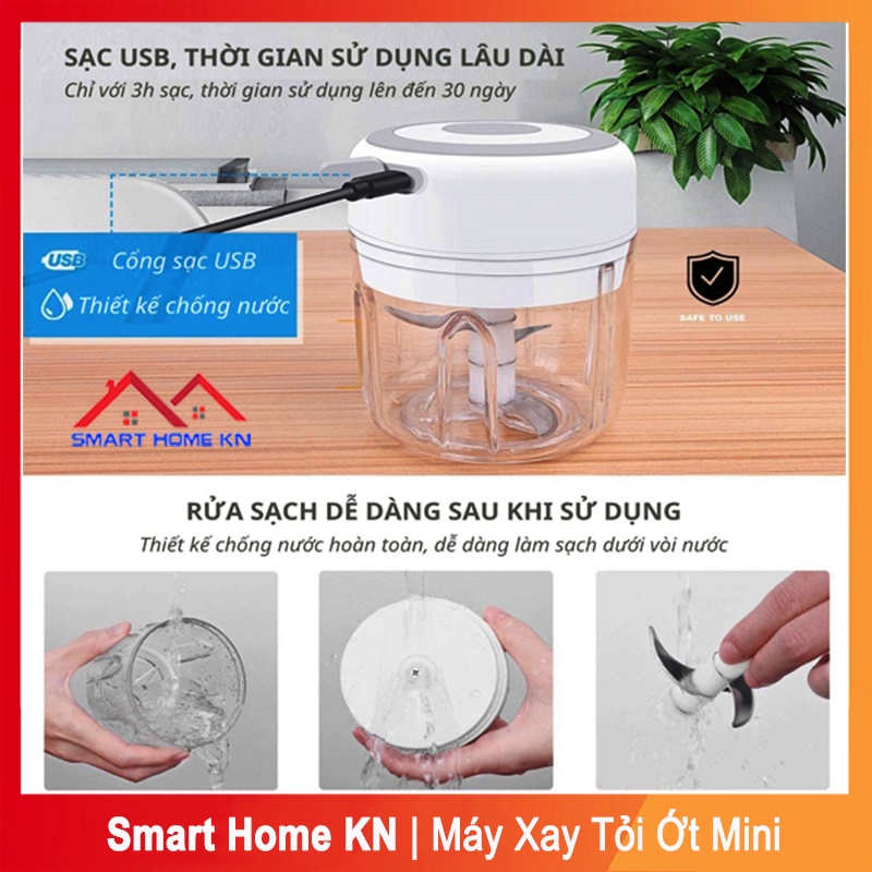 Máy xay tỏi ớt mini cầm tay đa năng sạc bằng điện - Máy xay sinh tố đa năng cầm tay mini 300ml