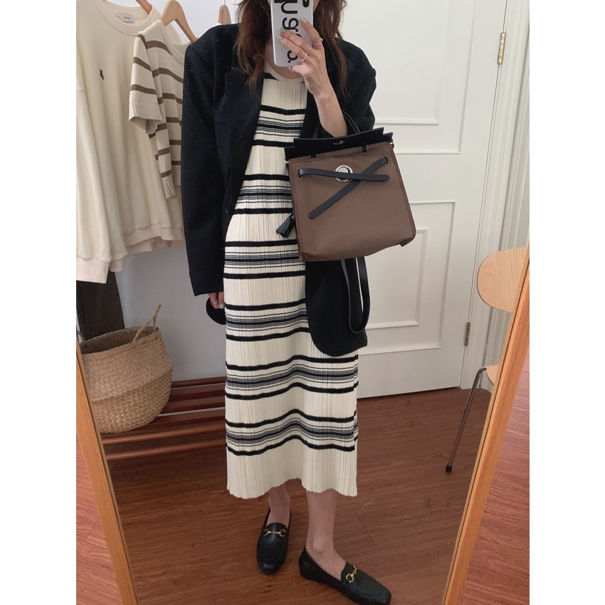 Đầm Dệt Kim Không Tay Dáng Ôm Họa Tiết Kẻ Sọc Thời Trang Kỳ Nghỉ 49193 Dành Cho Nữ