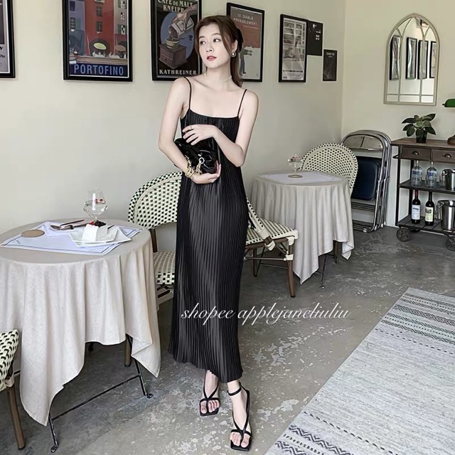 sẵn JANE Đầm suông hai dây gấp nếp đơn giản thần thái kèm ảnh thật
