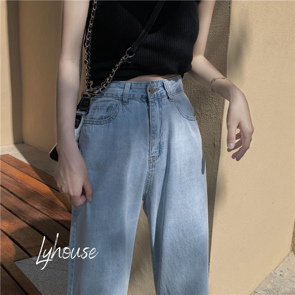 Quần Jeans Nữ Ống Rộng Xám - Quần Ống Rộng Nữ Dáng Suông Jeans Lưng Cao Ulzzang QJ01