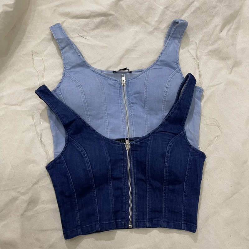 Áo croptop jeans sẵn mút ngực quyến rũ tôn dáng ClaraChip CRT01