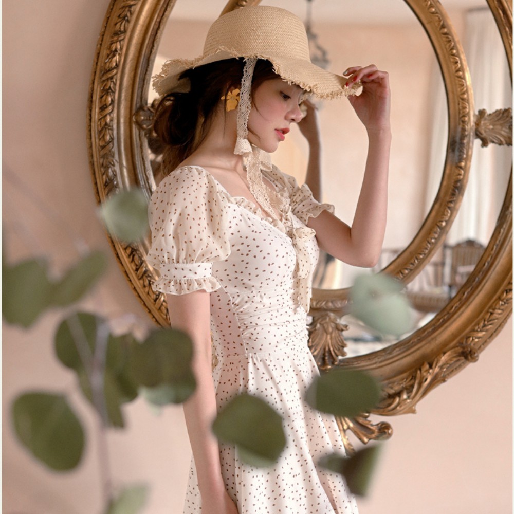 Váy nữ , váy đầm nữ hở lưng dây đan chấm bi dáng váy xòe phong cách hiện đại ATILA.SHOP | BigBuy360 - bigbuy360.vn