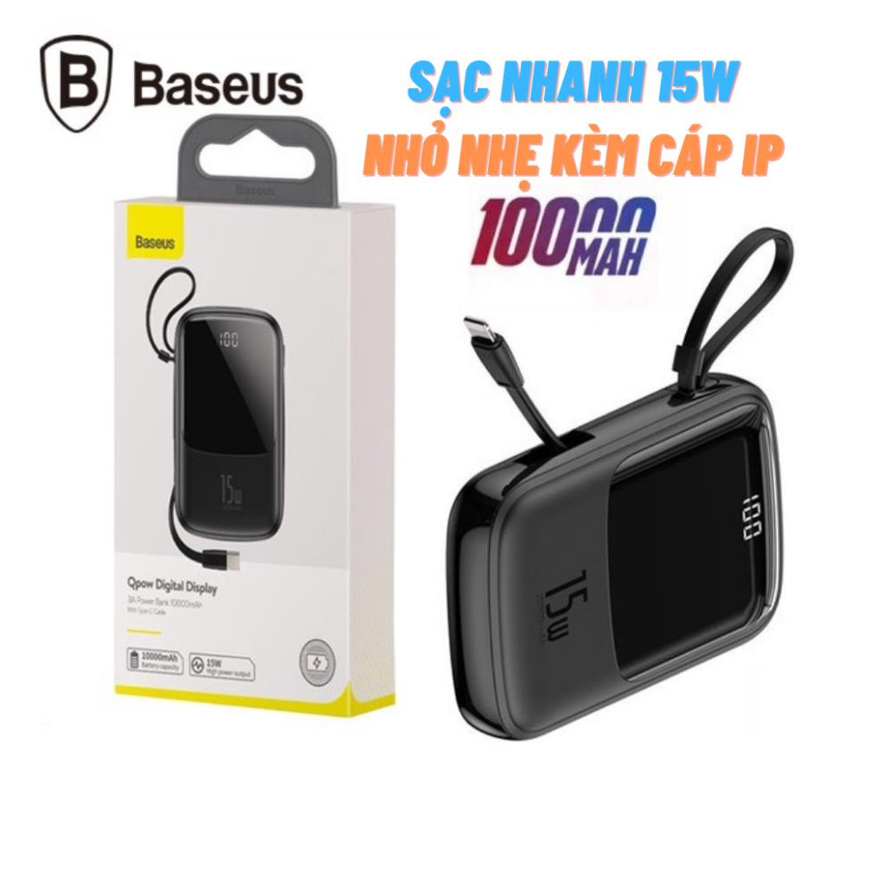 🌟CHÍNH HÃNG🌟 Pin sạc dự phòng BASEUS Q Pow 10000mAh sạc nhanh 15W 3A tự ngắt tích hợp cáp có Led Hiển Thị PPQD - CCN