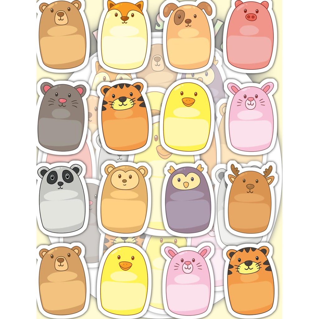 [Twins Plus] Bộ 16 Sticker thẻ tên animal, tem tên con vật dễ thương dán trang trí laptop, máy tính bỏ túi, vali,.