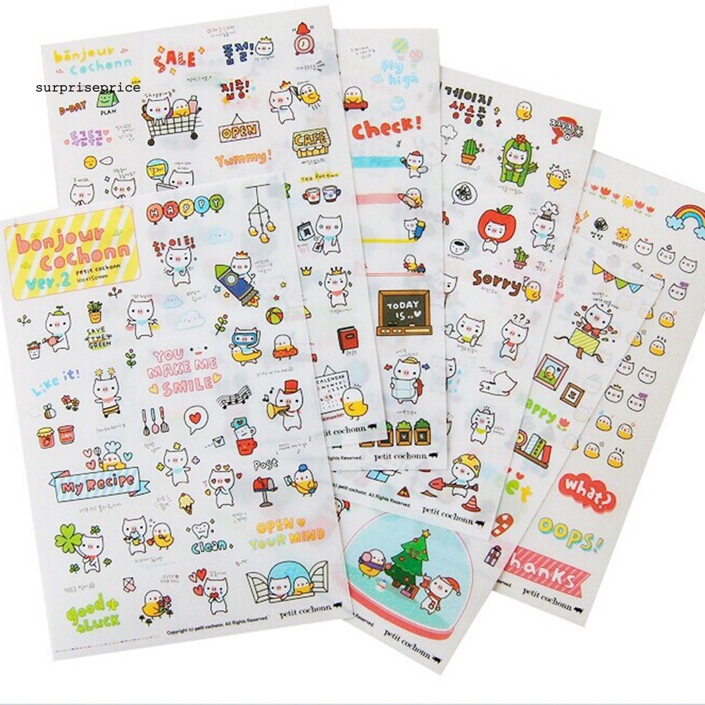 Set 6 tờ sticker kiểu hoạt hình trang trí sổ lưu niệm