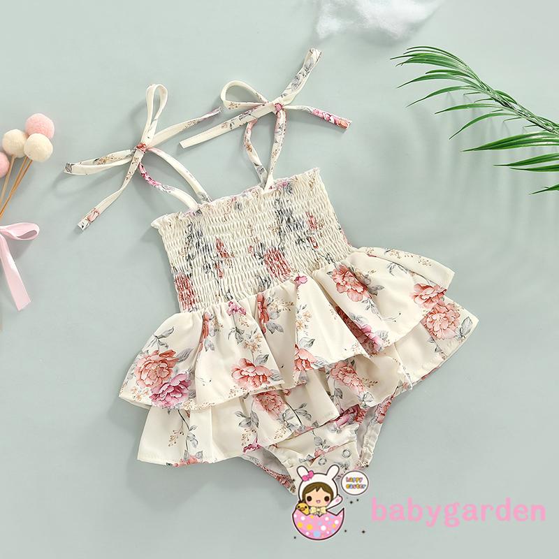 Bộ Áo Liền Quần Hai Dây Không Tay Cài Nút In Hoa Dành Cho Bé Gái 0-18 Tháng Tuổi