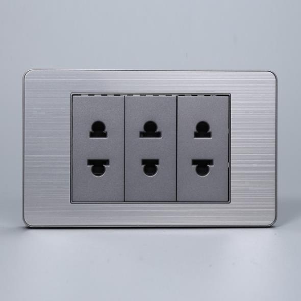 Ổ Cắm Điện 2 Chấu  - 3Slot Chấu Âm Tường Mặt Hợp Kim Bo Viền Màu Xám Thương Hiệu Nhật Bản Tenko TK-C7-020