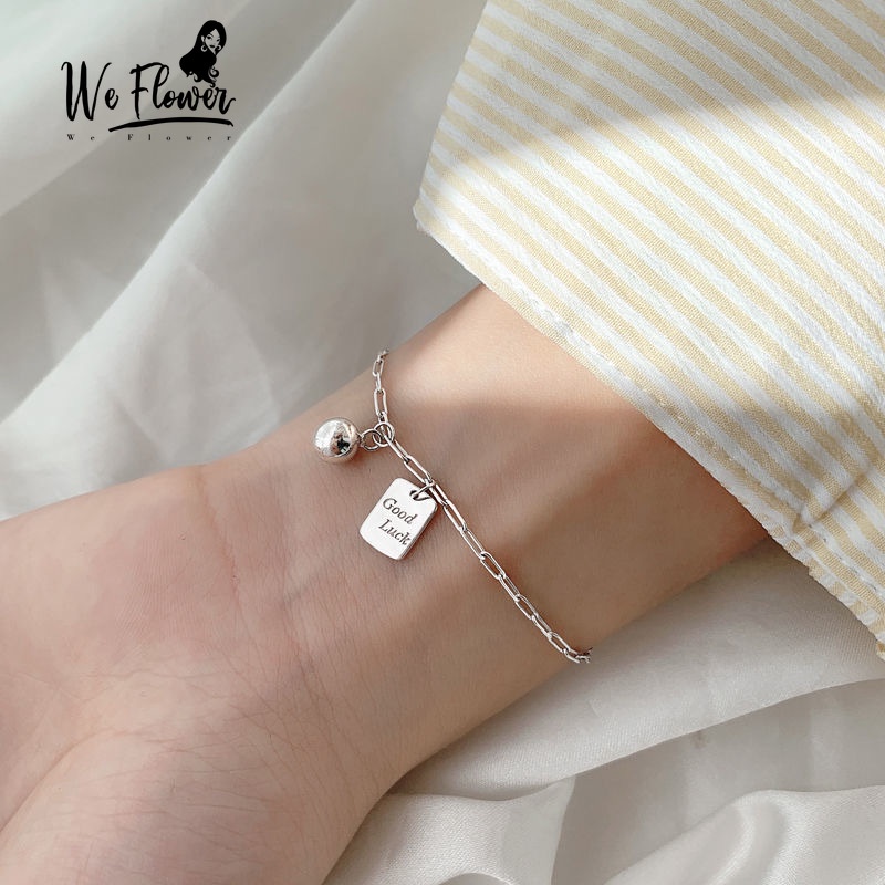 Vòng đeo tay mạ bạc mặt in chữ Good Luck đính chuông nhỏ xinh xắn cho nữ | WebRaoVat - webraovat.net.vn