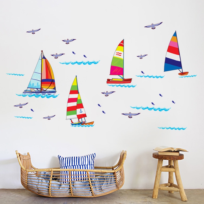 Miếng dán tường cho bé Thuyền buồm biển khơi dễ thương