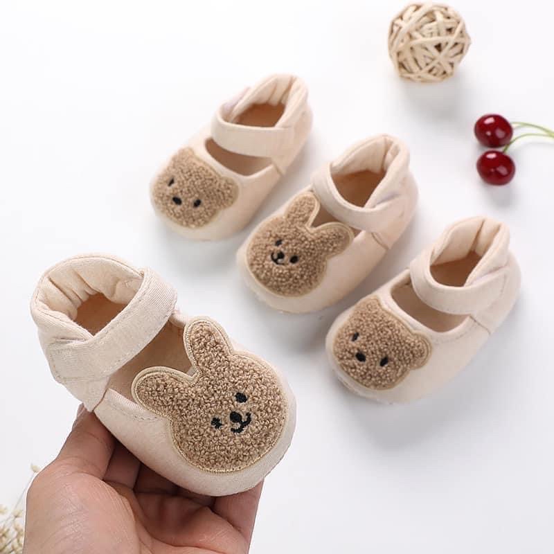 [0 - 18m - BÉ TẬP ĐI ] Giày Hình Gấu Thỏ Hàn Quốc, Chống Trơn Trượt, Cotton Hữu Cơ Tự Nhiên 100% Babibu