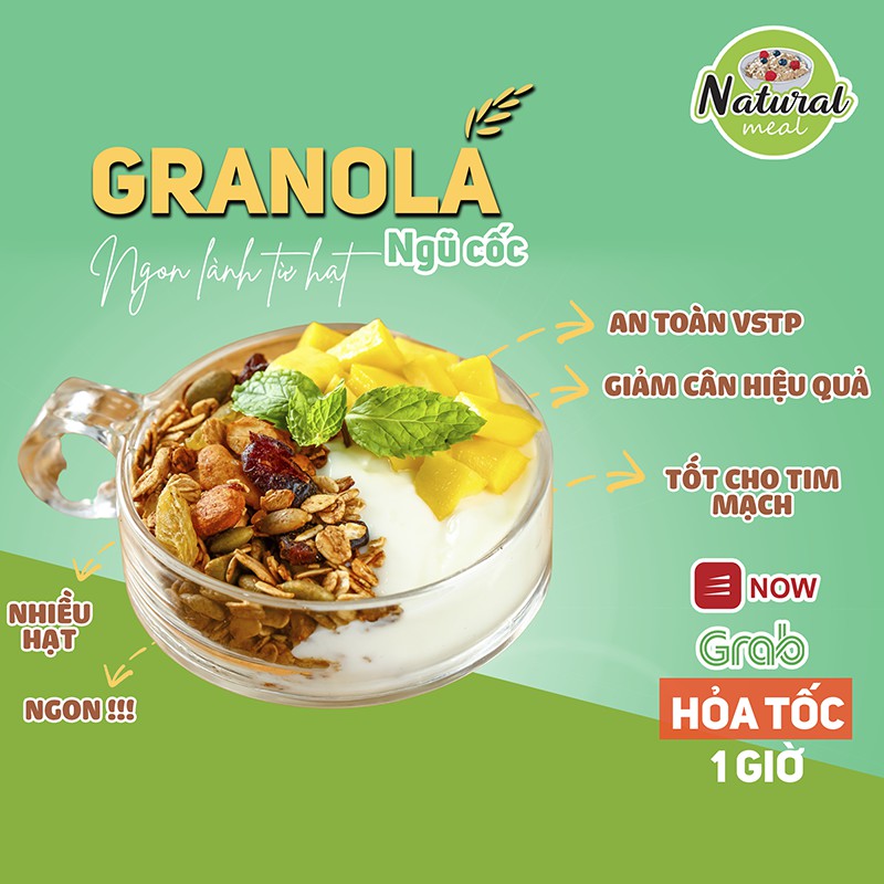 Ngũ cốc dinh dưỡng ăn kiêng, giảm cân KETO nguyên hạt Granola nhiều hạt thơm ngon Healthy Mix vị 500gram - Natural Meal