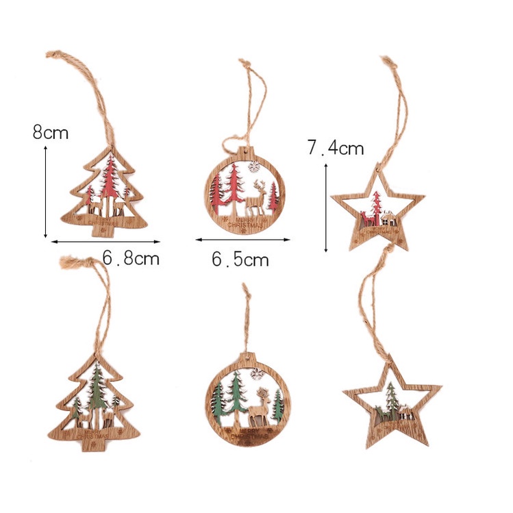 Set 6 phụ kiện treo trang trí cây thông noel bằng gỗ