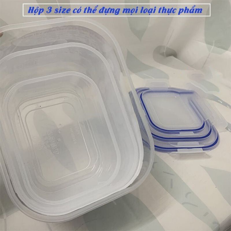 Bộ 3 hộp đựng thực phẩm Tiện Lợi - An Toàn có khóa chắc chắn.