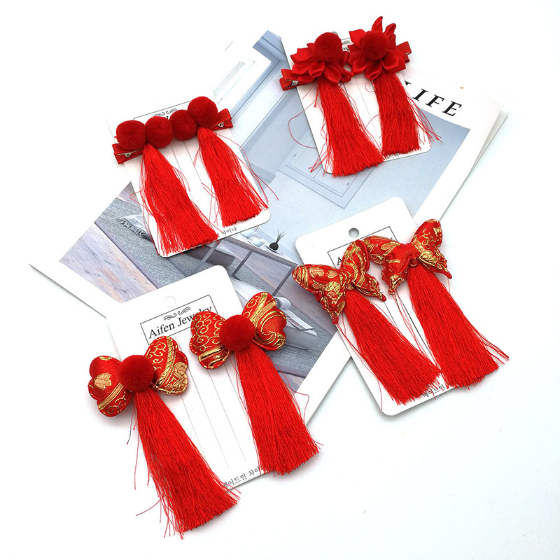 Cặp kẹp tóc màu đỏ nhiều mẫu tùy chọn phong cách Trung Hoa xinh xắn