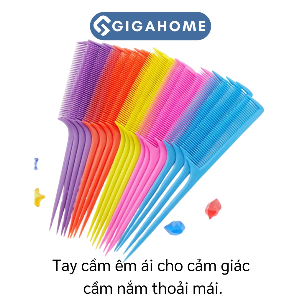 Combo 10 Lược Nhựa Rẽ Ngôi Chia Tóc Đuôi Nhọn Nhiều Màu GIGAHOME 21x2.1cm 8654