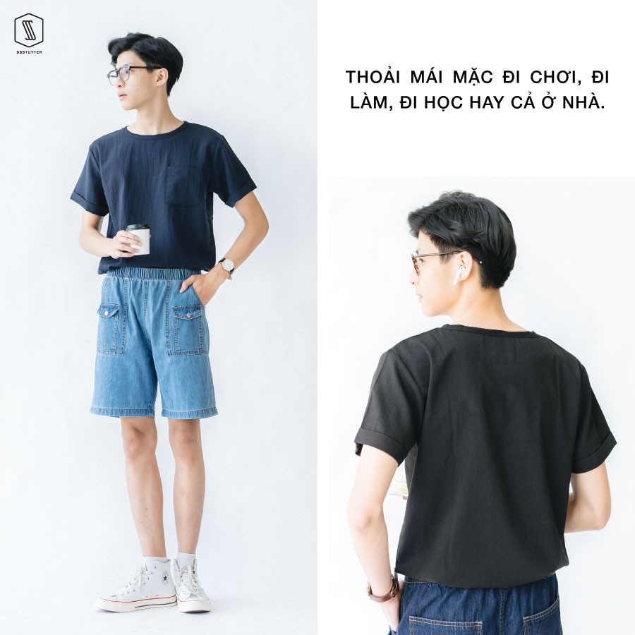 Áo phông Nam tay ngắn có túi ngực SSSTUTTER cổ tròn ngắn tay Vải Linen siêu thoáng mát 5 màu Linen Tee | BigBuy360 - bigbuy360.vn