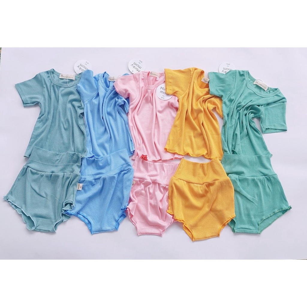 Bộ cộc tay vải tăm lạnh cho bé 7-18kg, quần cạp cao co giãn 4 chiều, hàng đẹp - BO29