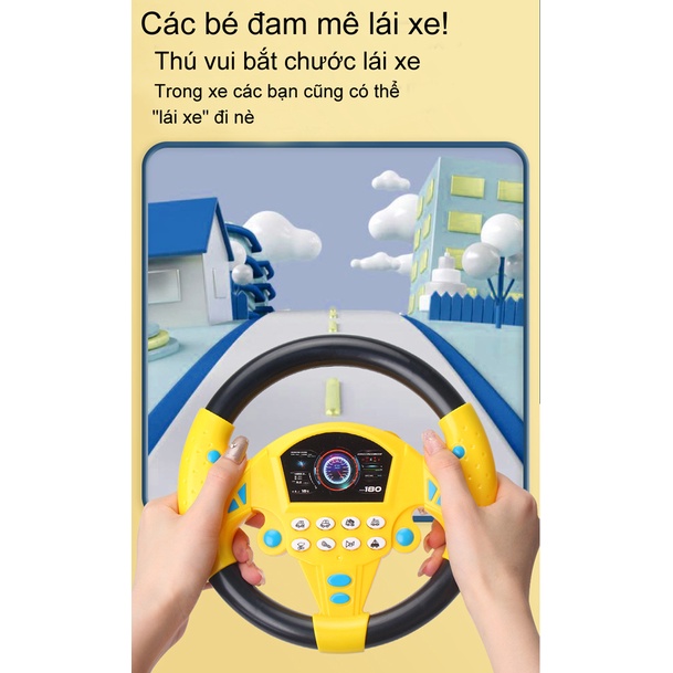 (Dùng Pin AA)Đồ Chơi Mô Hình Vô Lăng Có Nhạc Và Đèn Gắn Xe ôtô, Mặt Phẳng Trong Nhà Xoay 360 Cho Bé