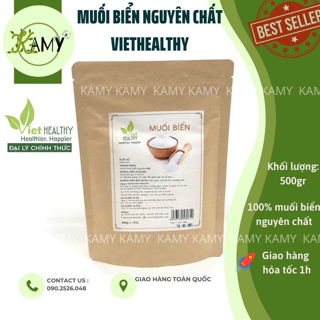 Muối biển tinh khiết 500g Viet Healthy, nguyên chất, giàu khoáng chất tự nhiên, không tẩy trắng