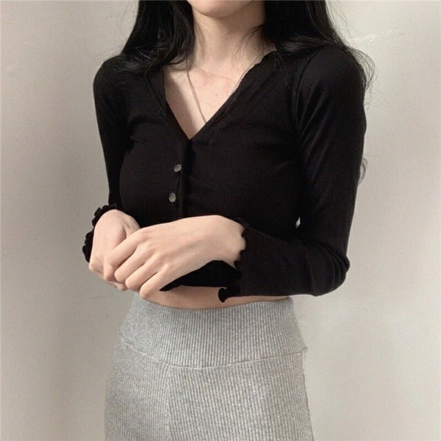 Áo croptop dài tay nút bèo (al)