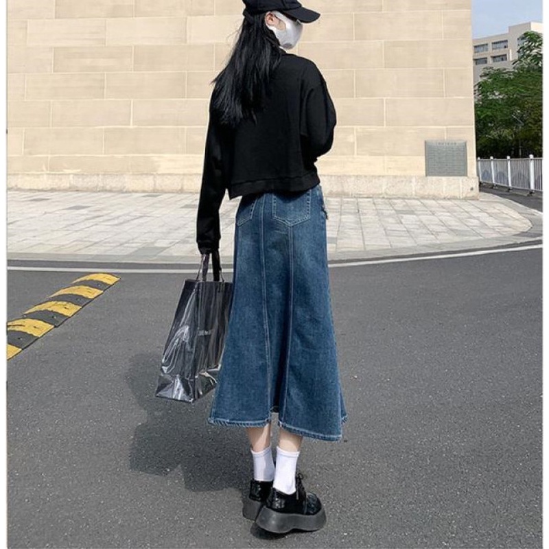 Chân Váy Denim Chữ A Lưng Cao Thời Trang Mùa Hè Dễ Phối Đồ Cho Nữ