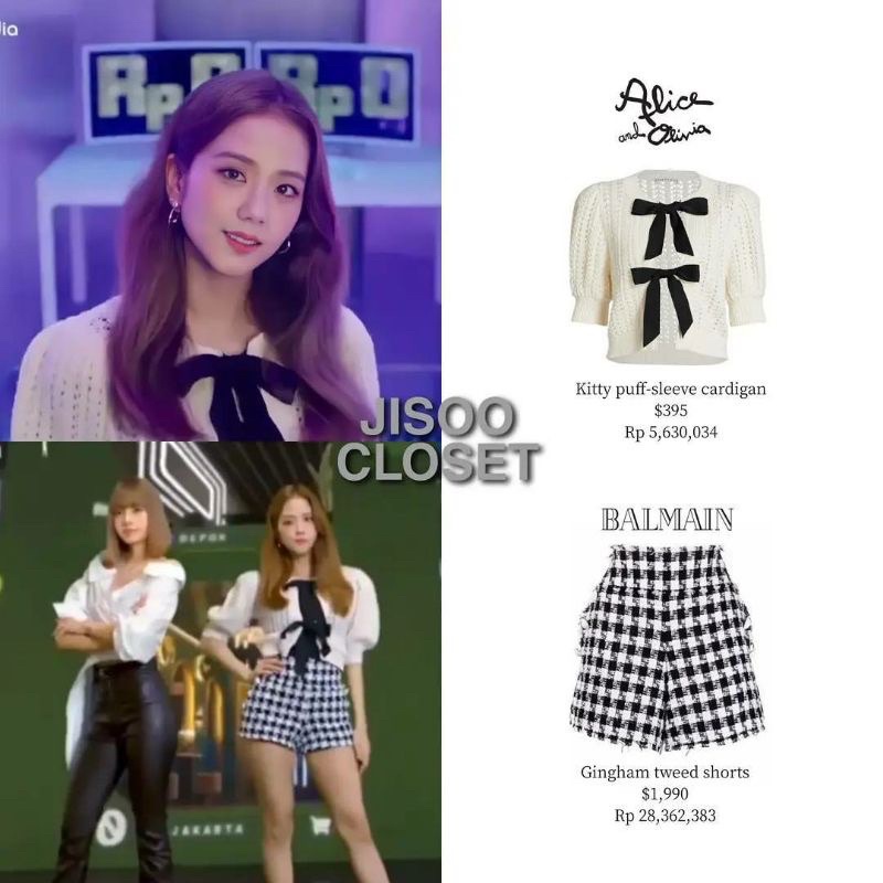 Áo cardigan tay lỡ thắt nơ Jisoo BLACKPINK, Triệu Lộ Tư