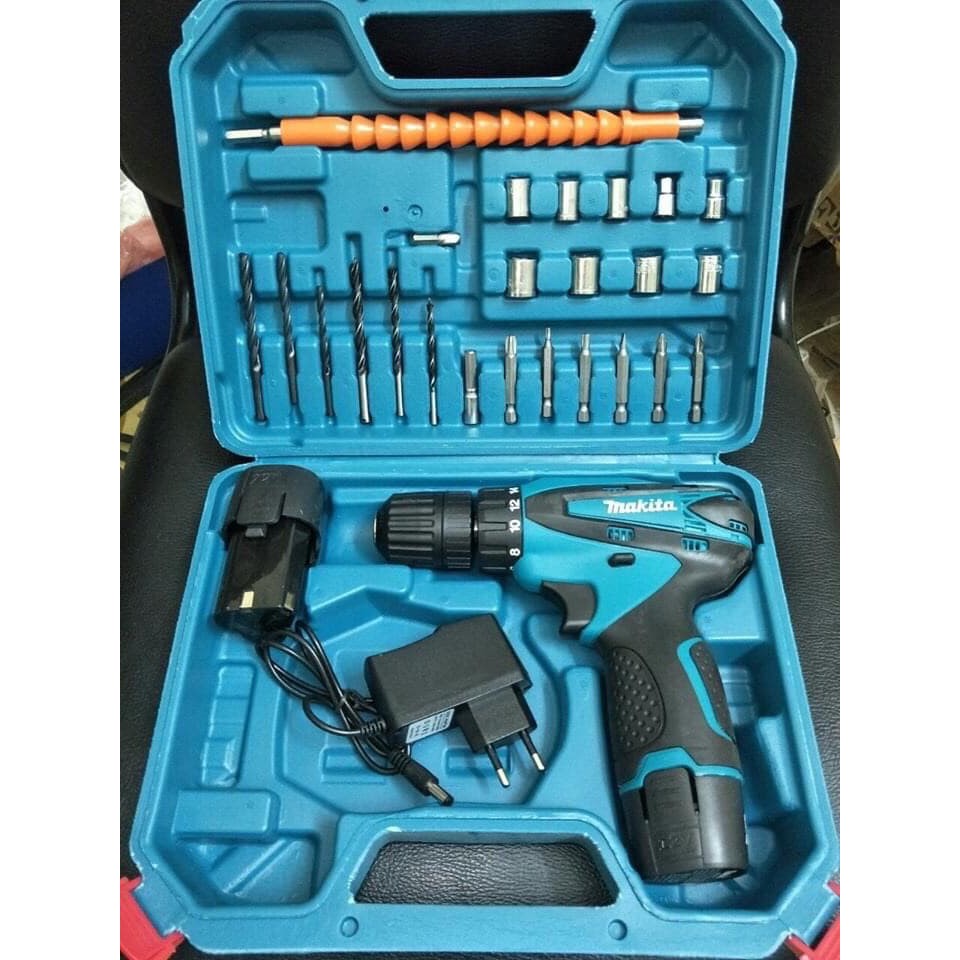 ⚡ Máy khoan Bin MAKITA 12 V LOẠI 2 BIN kèm dụng cụ 24 chi tiết - Máy bắn vít MAKITA