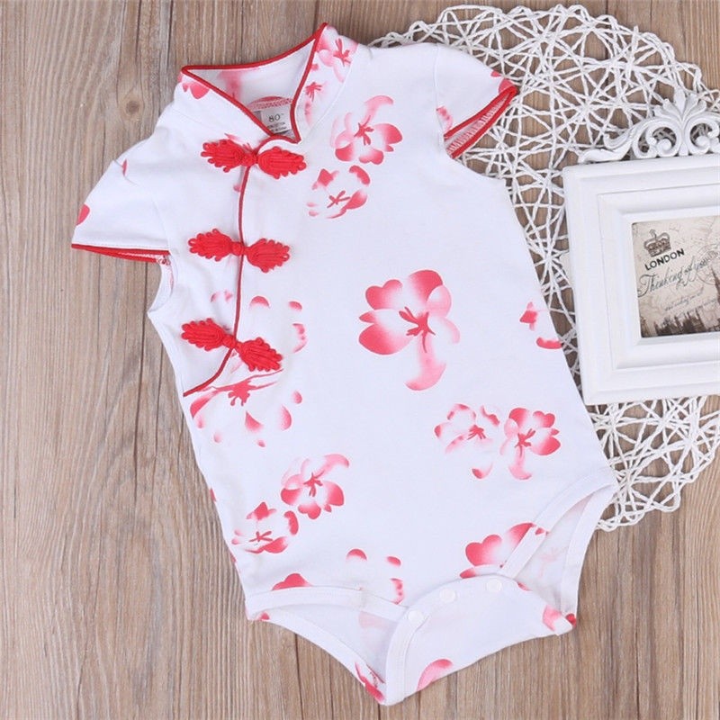 BღBღNew Fashion Newborn Baby Girl Cute QiPao Bodysuit Floral Romper Infant Cheongsam Jumpsuit