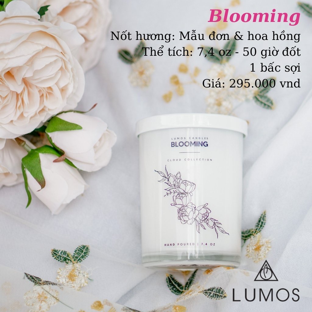 Nến Thơm Cao Cấp Lumos  Blooming (Mẫu đơn &amp; hoa hồng) - NT15 - Nến trang trí - Đạt tiêu chuẩn Quốc Tế - Ngọc Ngà Shop