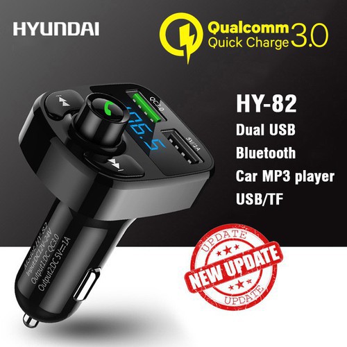 Tẩu sạc ô tô phát nhạc Hyundai HY-82 ⚡FREESHIP⚡ trên ô tô Bluetooth USB thẻ nhớ kiêm sạc điện thoại 2 cổng cao cấp